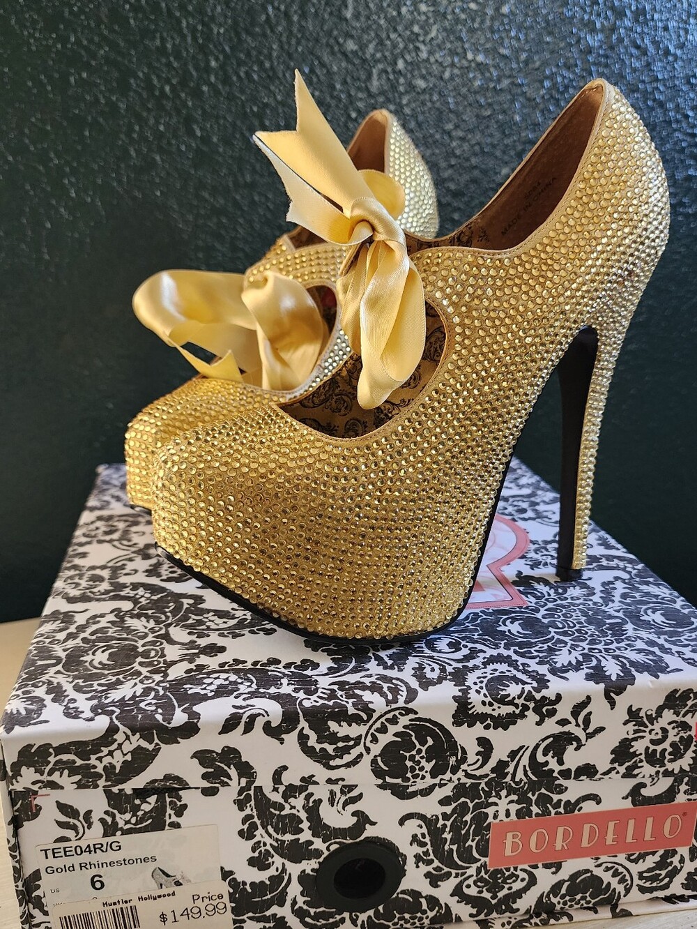 Bordello Gold Rhinestone Heels - Picture 2 of 7